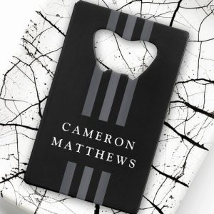 Elegant dark lines modern monogrammed black credit card bottle opener