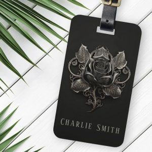 Goth rose ornament on dark background luggage tag with your custom name