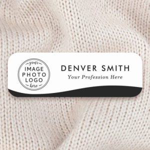 Logo name title black wave white modern name tag