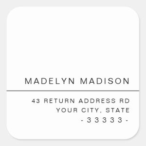 Modern minimalist white return address square sticker