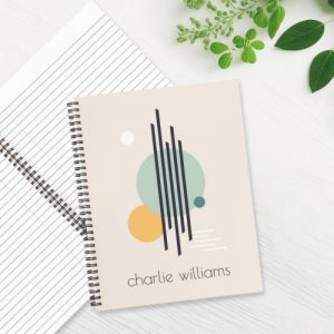 Retro notebook with abstract geometric art and your custom name