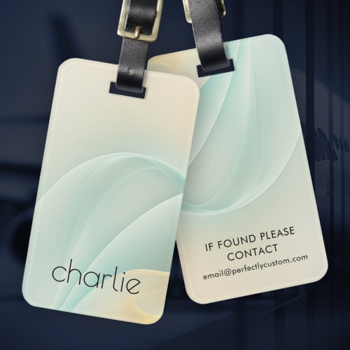 Soft light aqua blue and light yellow swirls custom name luggage tag