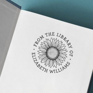 Sunflower from the library of custom name self-inking book stamp
