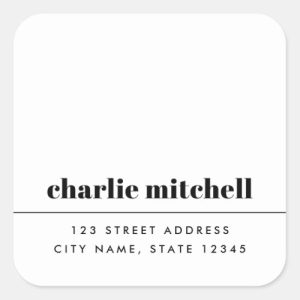 White modern minimalist return address square sticker