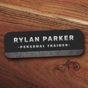 Bold masculine rough dark concrete border black name tag