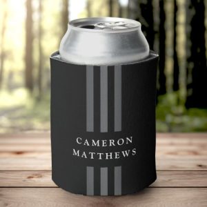 Elegant dark lines modern monogrammed black can cooler