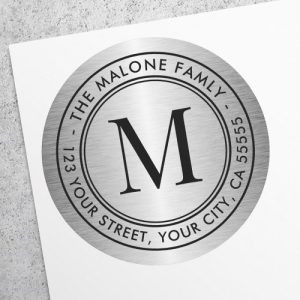 Monogram initial gray gradient return address classic round sticker