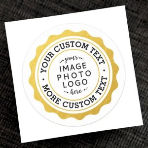 Company logo wavy border faux golden seal sticker