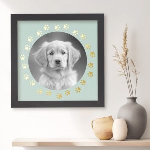 Dog cat pet paw print photo frame sea green foil print