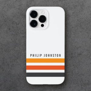 Gray and orange retro stripes custom name white Case-Mate iPhone case