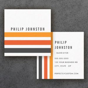 Gray and orange retro stripes white square business card