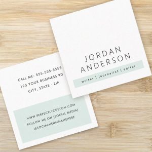 Modern minimal pale sea dusty green color block square business card