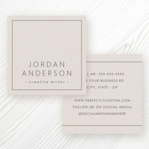 Modern minimal thin borders light mocha brown square business card