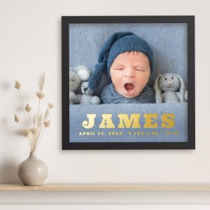 New baby newborn name stats photo gold silver foil prints