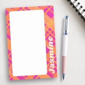 Orange magenta plaid pattern custom name post-it notes