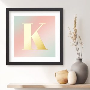 Monogram initial pink and mint green gradient foil prints