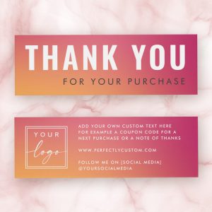 Fuchsia pink orange logo thank you insert card