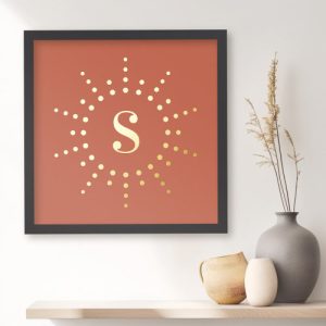 Monogram initial radial sunburst terracotta foil prints