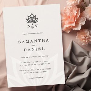 Elegant lotus flower monogram light neutral ivory invitation