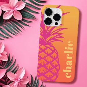 Hot pink pineapple orange yellow gradient retro Case-Mate iPhone case