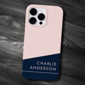 Modern minimal dark blue and pink custom name Case-Mate iPhone case