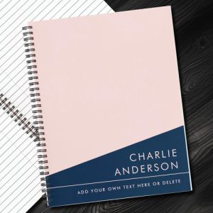 Modern minimal dark blue and pink custom name notebook