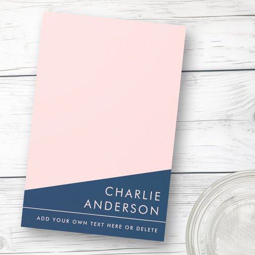 Modern minimal dark blue and pink custom name post-it notes