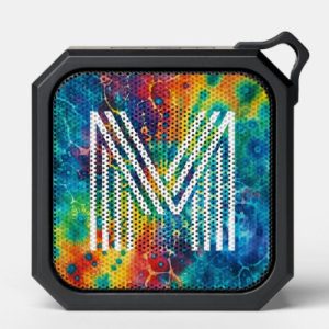 Psychedelic tie dye pattern monogram initial bluetooth speaker