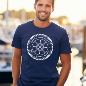 Captain boat name rope frame nautical ship's wheel T-Shirt