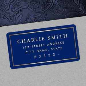 Golden gradient border large blue return address label