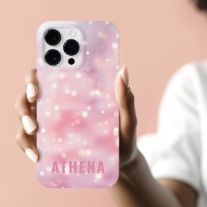 Light pink sparkling glitter bokeh name trendy Case-Mate iPhone case