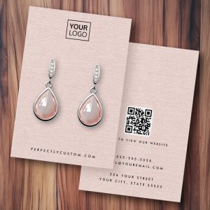 Blush pink linen look logo QR earring display card