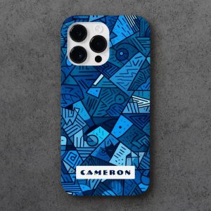 Blue abstract geometric pattern custom name Case-Mate iPhone case