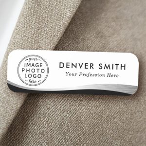 Logo name title black white faux silver gradient name tag