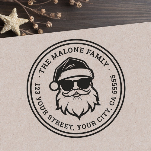 Cool Santa in sunglasses Christmas return address Rubber Stamp
