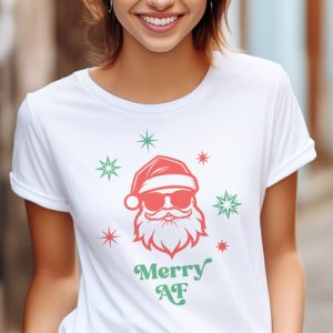 Merry AF cool Santa in sunglasses retro stars T-Shirt