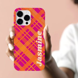 Orange magenta plaid pattern custom name Case-Mate iPhone case