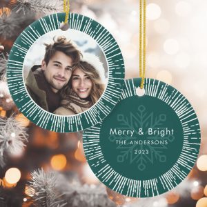 Photo retro sunburst pine green Christmas Ceramic Ornament