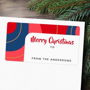 Red pink dark blue retro Christmas to from gift Label
