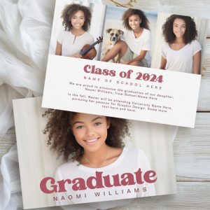 Bold any color font 4 photo graduation announcement