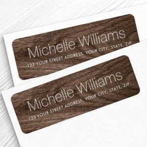 Elegant modern brown wood grain return address label