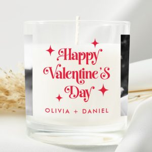 Happy Valentines day retro stars red photo Scented Candle