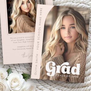 Arch photo light blush pink retro grad graduation announcement