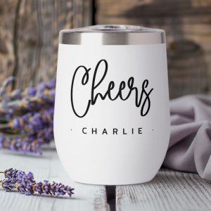 Cheers modern script custom name thermal wine tumbler