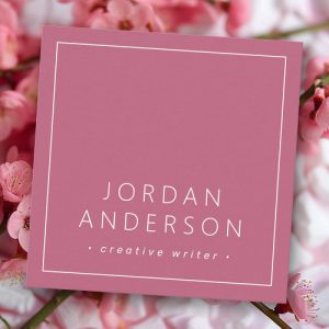 Modern minimal thin borders dusty rose mauve square business card