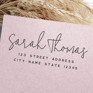 Simple modern handwritten script return address rubber stamp