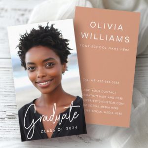 Student graduation networking photo terracotta business card