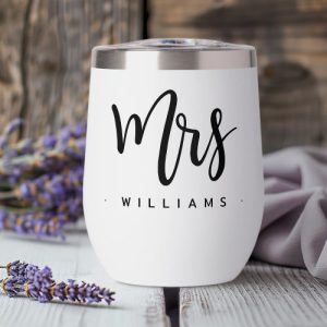 Mrs name calligraphy script wedding thermal wine tumbler