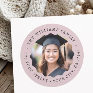 Photo rose mauve graduation return address classic round sticker