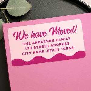 Pink burgundy wavy border moving return address label